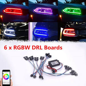For 15-19 Dodge Charger RGBW LED Halo DRL Board Headlight Bluetooth Control 12V