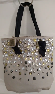 Bolsa tote Simply Vera Vera Wang couro sintético bronzeado Bling strass alças de tecido preto - Imagem 1 de 4