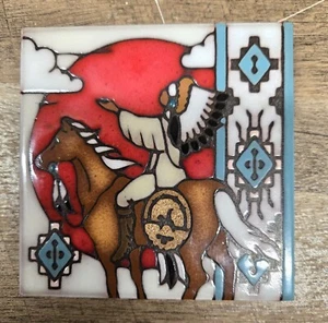 Masterworks Handcrafted Ceramic Tile Trivet/Coaster Southwestern Theme 4×4 In - Picture 1 of 1