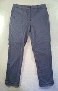 M&S Pants Womens 14 CHINOS ANKLE GRAZER TROUSER Blue Gray Stripe 35x30 - Picture 1 of 20