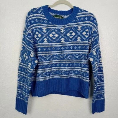 Suéter American Eagle Para Mujer Mediano Azul Rayas Recortado Cuadrado Pullover Tejido Foto 1 de 4