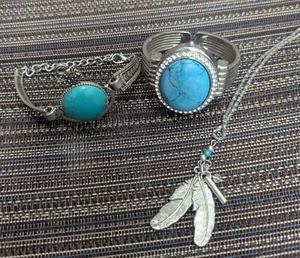 Turquoise Gemstone Vibrant Watch Bracelet & Necklace 3PC Set - Picture 1 of 4