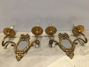 2 Vintage French Node Brass Rococo Bronze Wall Lamps Sconce Mirror - Picture 1 of 12
