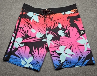 Bañador Hurley Board Shorts Talla 29 Tropical Naranja Rosa Púrpura Negro Floral Foto 1 de 4