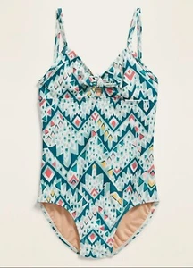 Old Navy Size L Girls 10/12 Printed Keyhole Tie Front One Piece Swimsuit - Picture 1 of 5