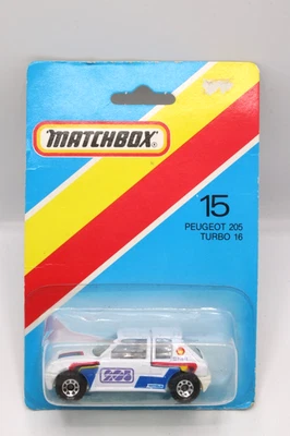 Vintage Matchbox MB-15 Peugeot 205 Turbo 16 Diecast Model Car On Card VGC - Image 1 of 3