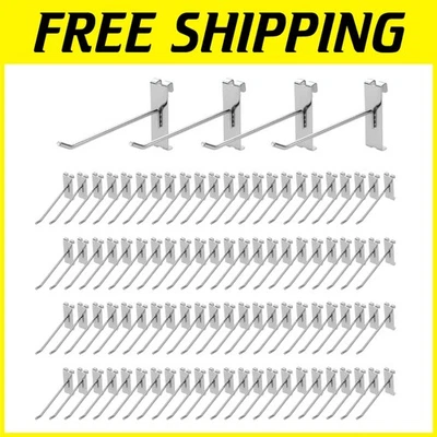 96-Pack 6" Heavy Duty Silver Gridwall Panel Hooks - Image 1 of 4
