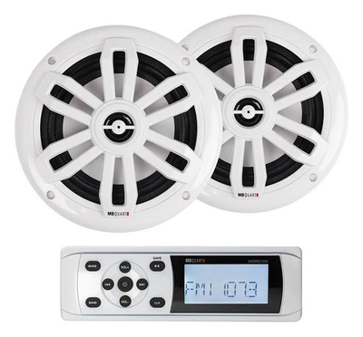 MB Quart MDR2.0W Marine Boat AM/FM Receiver w/Bluetooth+Pair 6.5" Slim Speakers - Image 1 of 4