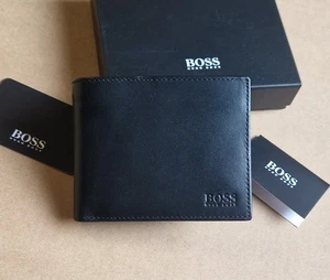 Hugo Boss Men’s Areezo Black Leather Wallet & Coin Holder Gift - Luxury Trifold - Picture 1 of 6