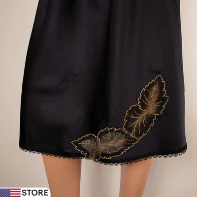 De Colección Para Mujer Medio Slip Falda Satén Bordado Hojas Doradas Apliques Encaje S/M Foto 1 de 4
