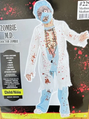 Disfraz Zombie Doctor Niños Mediano 8-10y Cintura 14" a 25" Paquete Original Sin Sombrero Foto 1 de 4