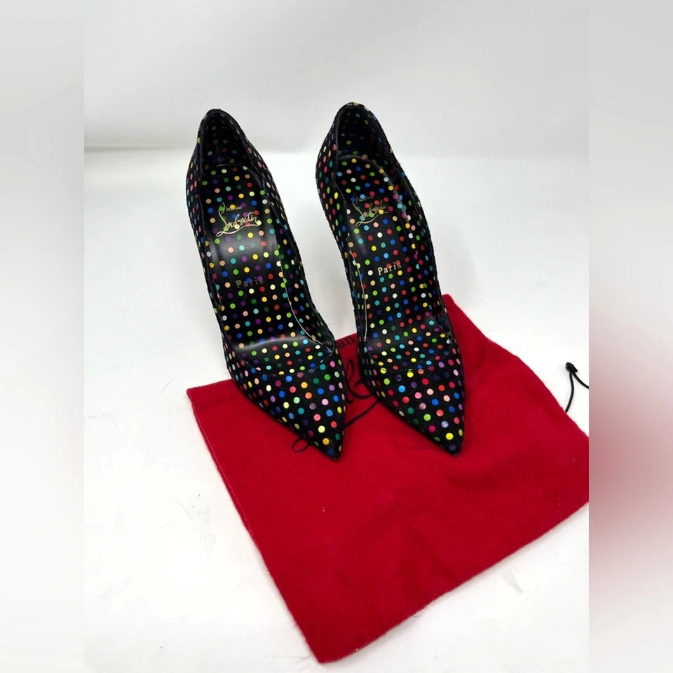 Christian Louboutin Hot Chick Negro Gamuza Multicolor Lunares Tacón Bomba 37.5 EU Foto 1 de 4