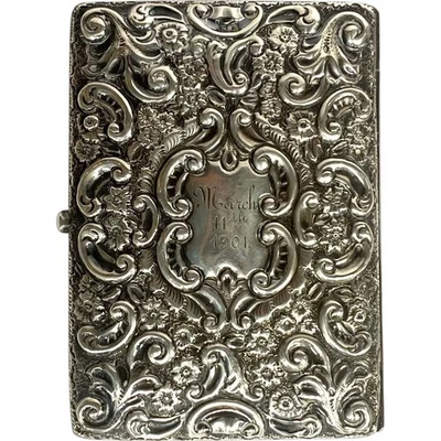 Antico taccuino inglese 1897 argento sterling pelle aiutante ricordo porta carte - Immagine 1 di 4