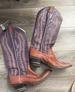 LARRY MAHAN Botas Vaqueras Western Piel de Lagarto Púrpura Marrón Botas 8 - Imagen 1 de 5