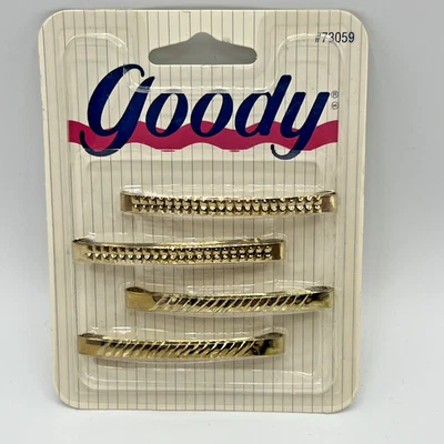 Goody Barrettes Gold Tone Metal Stay-Tight Clasp Pkg 4 Vintage 1990s #73059 - Image 1 of 3