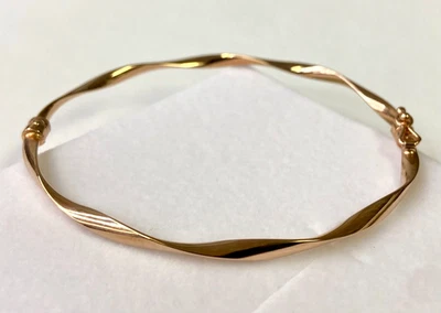 HSN Golden Treasures 纯 14K 玫瑰金扭转手镯手链 7 — 第 1/4 张图片