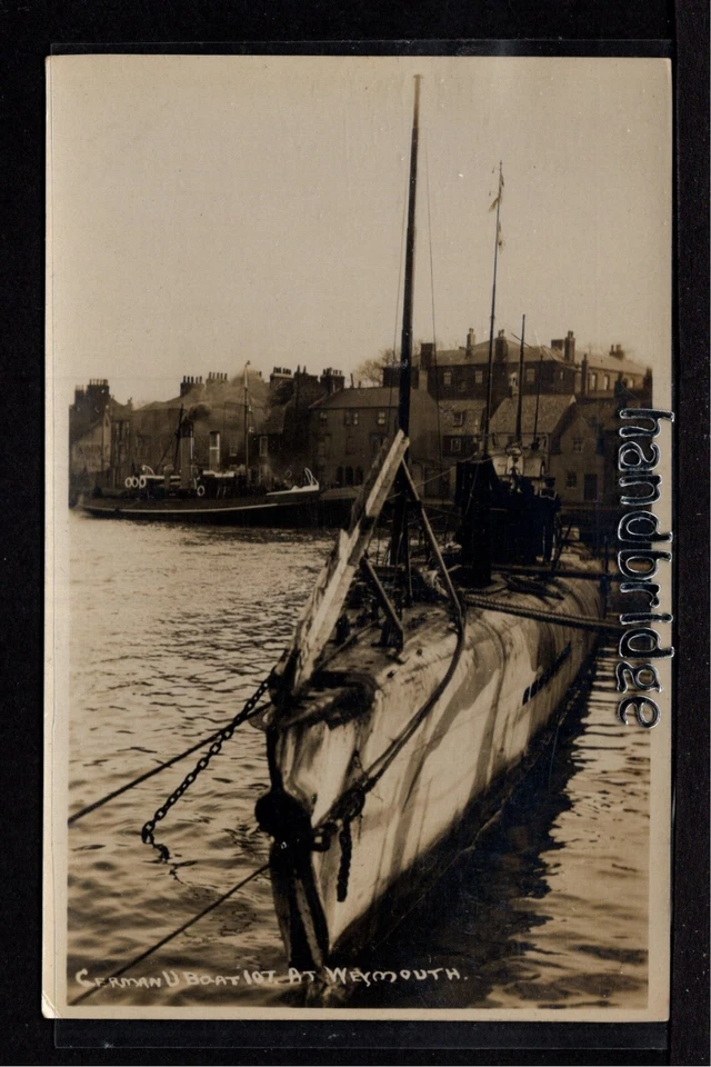 Weymouth - German Uboat 107 in Harbour  - real photographic postcard - Image 1 of 1