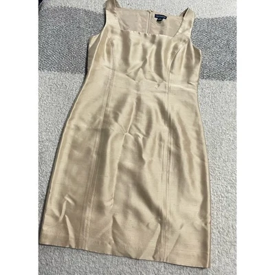 VTG Ann Taylor Sheath Dress Womens 8 Sleeveless Square Neck 100% Silk Gold Party - Image 1 of 4