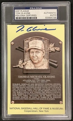Tom Glavine Signed Gold Plaque HOF Postcard Yellow Braves Autograph PSA/DNA - Image 1 of 2
