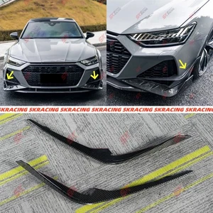 Gloss Black/Carbon Fiber Front Bumper Side Canards Fins Fit For 2021-25 Audi RS7 - Picture 1 of 29