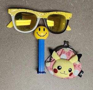 Pokemon Pikachu Silk Coin Purse Japan and Yellow Plastic Sunglasses (China) - Picture 1 of 12