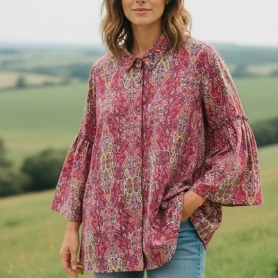 Top túnica Susan Graver talla 2X borgoña cachemira abotonada campana manga larga para mujer Foto 1 de 4