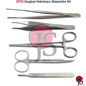 Surgical Veterinary Dissection Kit Suture Scissors Hemostat Forceps Tweezers X5 - Picture 1 of 6