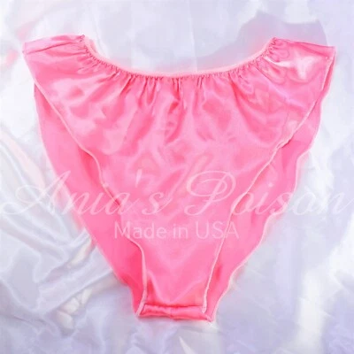 复古风格泡泡糖粉色缎面闪亮高帮缝茜飘动水龙头内裤 S/M L/XL — 第 1/3 张图片