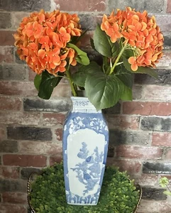 "Florero floral chino vintage con flores de pájaros azules y blancos porcelana de 14,5""" - Imagen 1 de 20