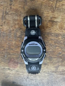 Timex Expedition Digital Wristwatch WR 100M Black Striped Hook & Loop Band - Picture 1 of 6