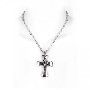 Collier CHAINE croix métal avec pendentif - TETE DE MORT - Skull - Imagen 1 de 1