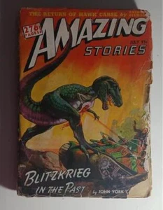 AMAZING STORIES JULY 1942 RAY CUMMINGS DINOSAUR COVER J ALLEN ST JOHN - Picture 1 of 6