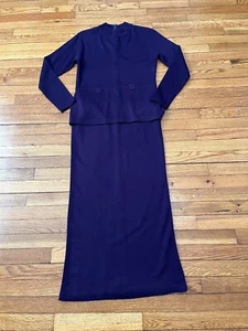 Vintage Liz Claiborne Womens Sweater Dress Size Medium Purple Wool Blend Modest - Picture 1 of 5