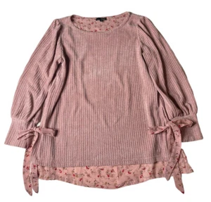 Maglione donna Suzanne Betro blush rosa ciniglia a strati cravatta laterale pullover taglia 1X - Foto 1 di 6