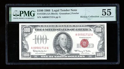 DBR 1966 $100 Legal Fr. 1550 PMG 55 Serial A00501712A - Image 1 of 2