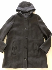Lands End Gray Hooded Boucle Wool Blend Pea Coat Button Lined Womens 18 Plus - Picture 1 of 12