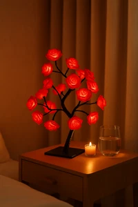 Rose Flower Tree Table LED Lamp Decorative Night Light - 24 LED, USB - Picture 1 of 23