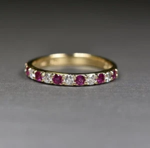 0.62 Ct Real Natural Ruby Moissanite Band Full Eternity Silver Gold Plated Band - Picture 1 of 8