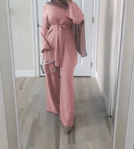 Muslim Women Blouse Top Long Pants Two Piece Set Abaya Islamic Outfits Kaftan - Picture 1 of 49