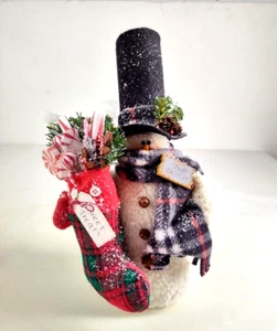 Primitive Christmas Stuffed Plush Snowman Vignette Decoration - Picture 1 of 9