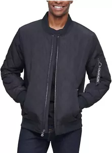 ๐ฅ Calvin Klein Men's Black Ribbed Collar Quilted Bomber Jacket Size M ๐ฅ - Picture 1 of 5