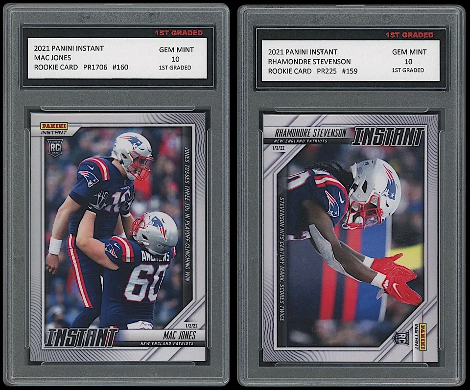 MAC JONES/RHAMONDRE STEVENSON 2021 PANINI INSTANT 1ST GRADED 10 NFL ROOKIE CARD - Image 1 of 1