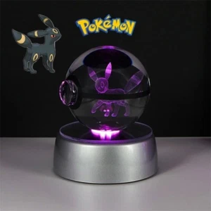 UMBREON Pokemon 3D Crystal Ball Toy Gift LED Night Light Lamp Pokeball Pikachu - Picture 1 of 4