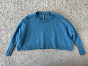 Free People Venice Cashmere Sweater Womens Small Blue Crew Neck Cropped - Picture 1 of 12