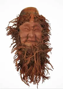 VTG Hand Carved Man Face Beard Wood Bamboo Root Asian Chinese Art Longevity 11" - Bild 1 von 11