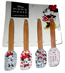 DISNEY'S MINNIE MOUSE Paquete de 4 Espátulas de Silicona Juego ~ 8" de Largo - Imagen 1 de 1