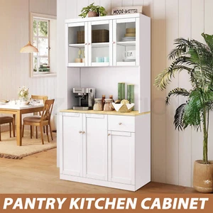 Kitchen Pantry Cupboard Cabinet Buffet Table Sideboard Glass Storage Hutch Bar - Picture 1 of 7