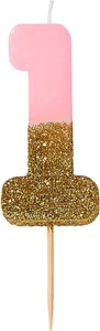 Pink Number 1 Candle with Gold Glitter Premium Quality Cake Topper Decoration fo - Picture 1 of 12