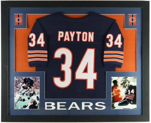 Walter Payton Chicago Bears 35x43 Blue Road Framed Jersey Super Bowl XX Champion Cover