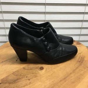 Clarks Artisan Booties Womens 7M Black Shooties Leather Button Ankle Block Zip - Picture 1 of 18